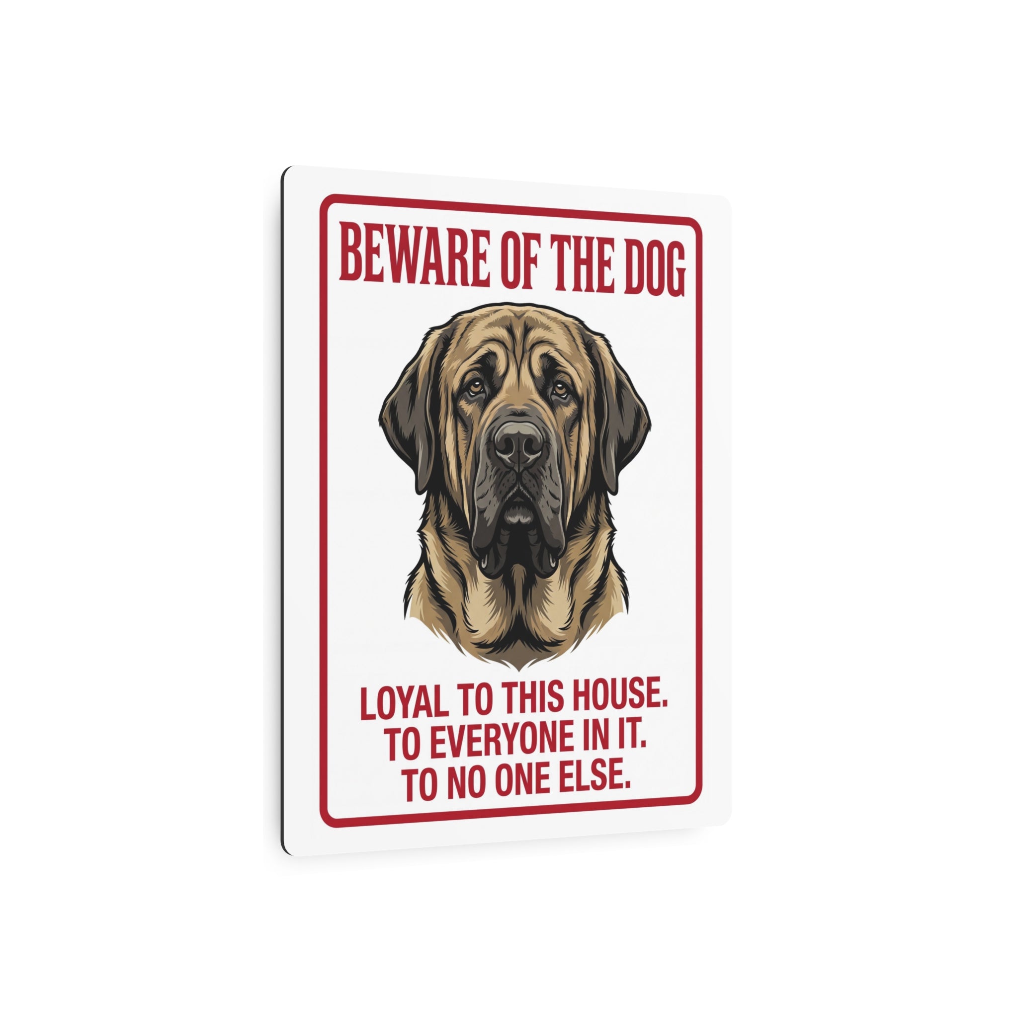 Beware of Mastiff Metal Sign – Fawn Portrait Aluminum Wall Sign – lifestyle view