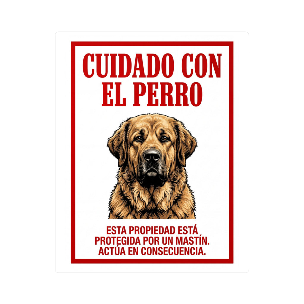 Beware of Spanish Mastiff Sign – Red Border Warning Outdoor Vinyl Decal – side view