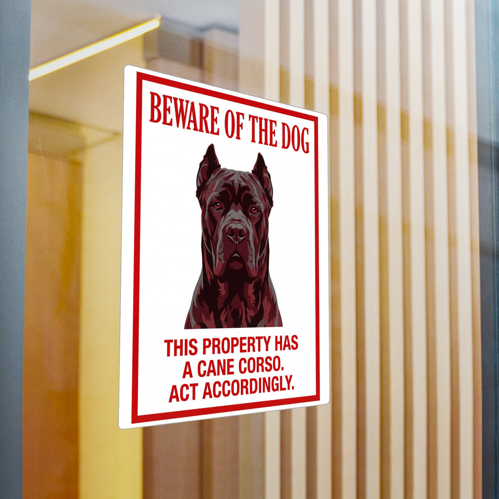 Beware of Cane Corso Sign – Bold Red Portrait Outdoor Vinyl Decal – detail view