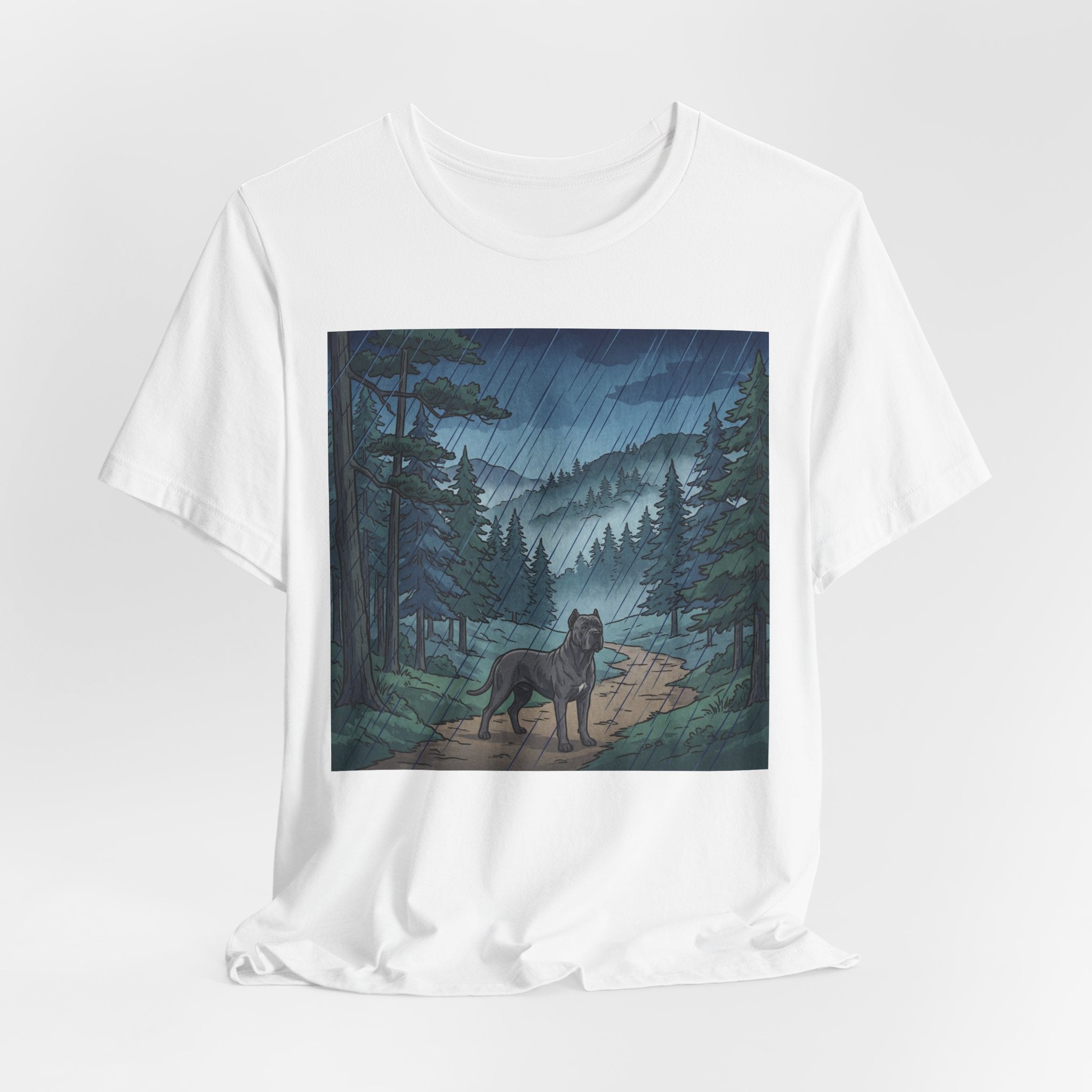 Woodblock Print Cane Corso T-Shirt — Rainy Forest Path Art Print