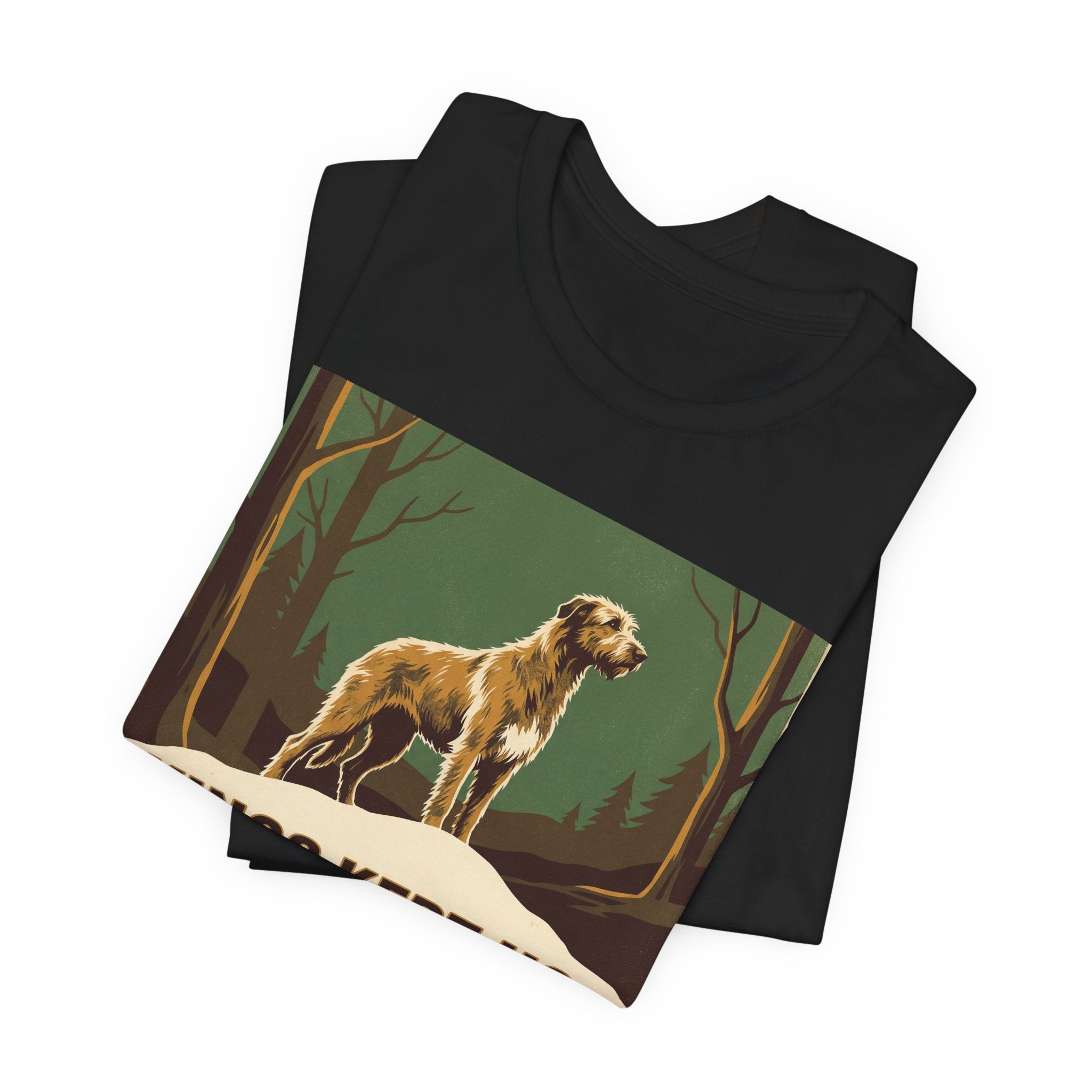 Camiseta Lebrel Irlandés Vintage Retro — Estilo Póster Verde Bosque