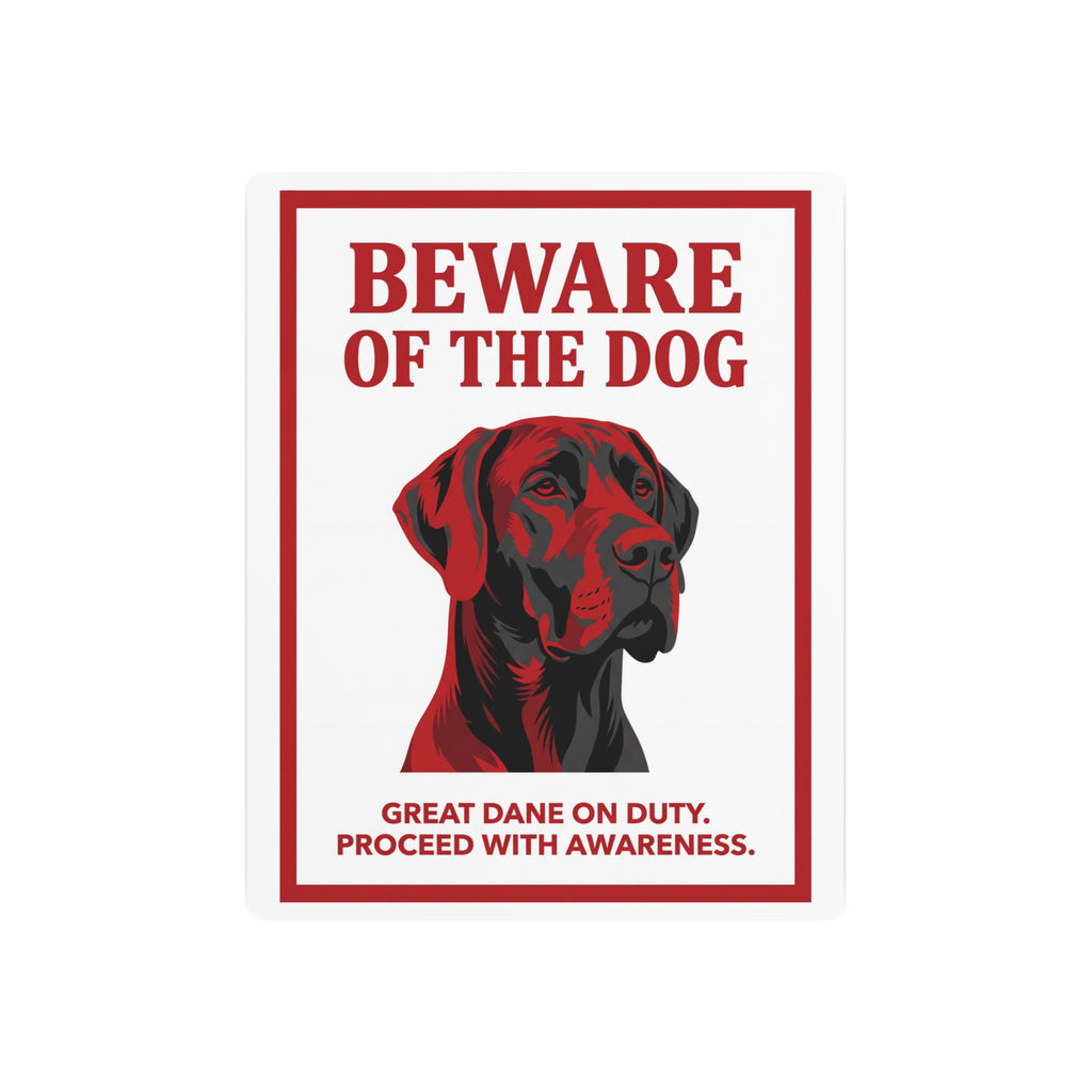 Beware of Great Dane Metal Sign – Red Black Portrait Aluminum Wall Sign – side view