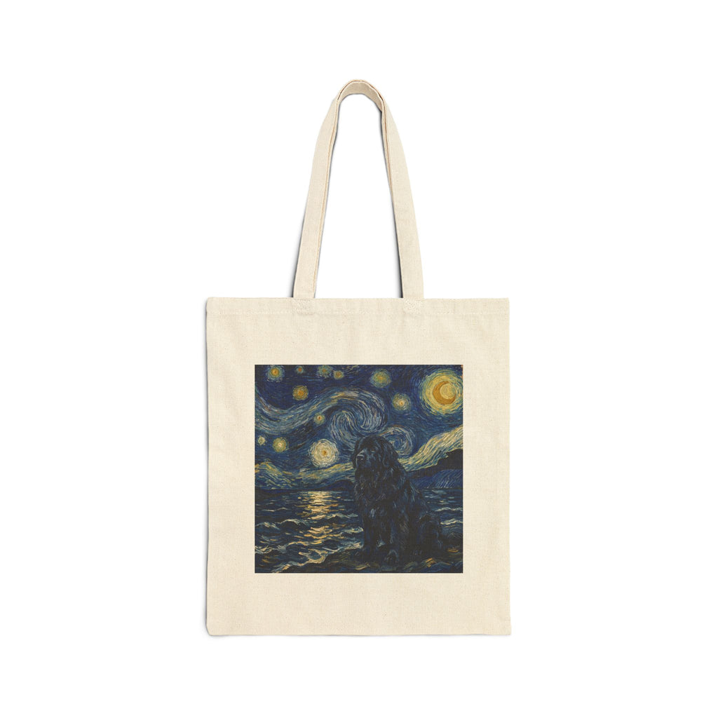 Van Gogh Newfoundland Tote Bag – Starry Night Sea Art Print – detail view
