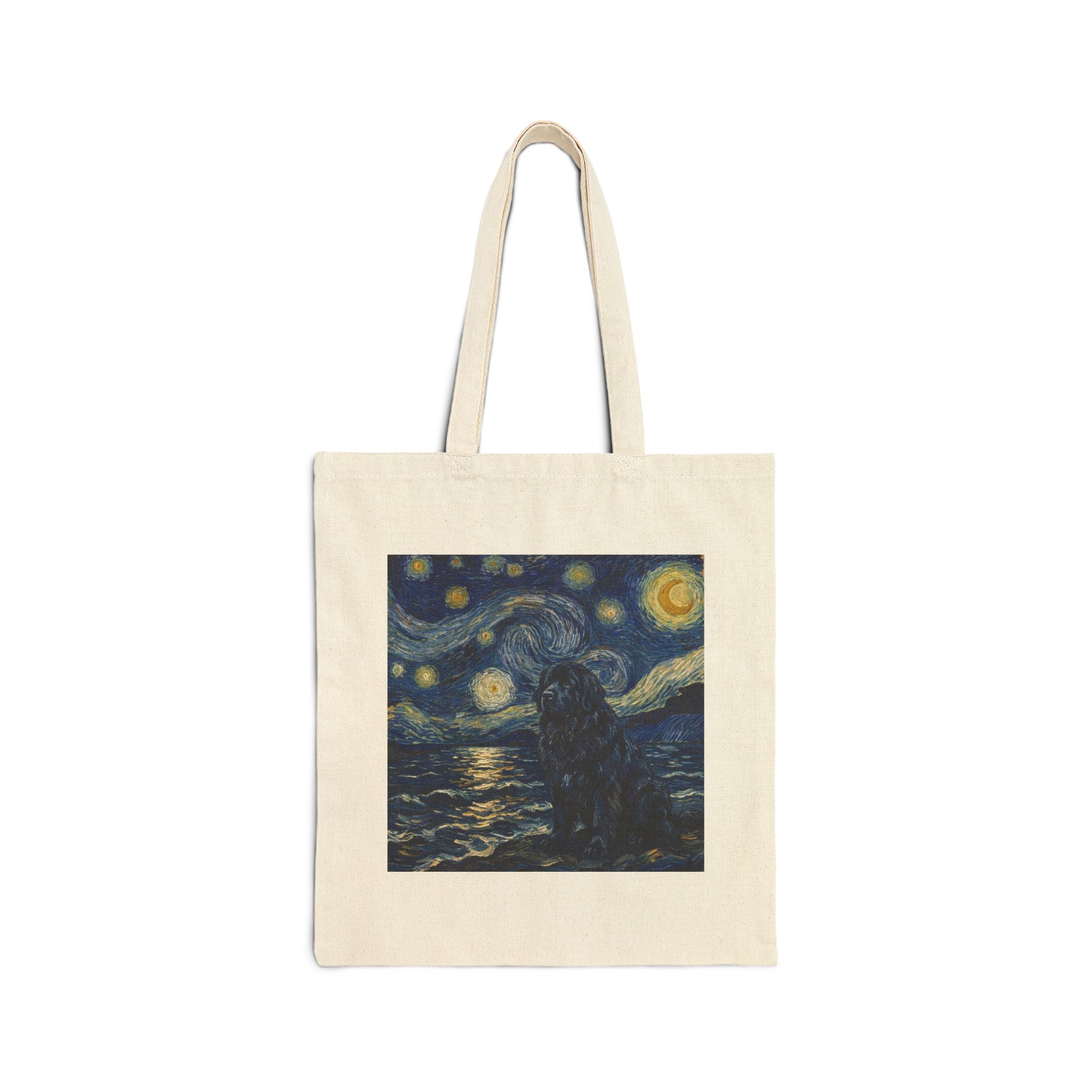 Van Gogh Newfoundland Tote Bag – Starry Night Sea Art Print – detail view