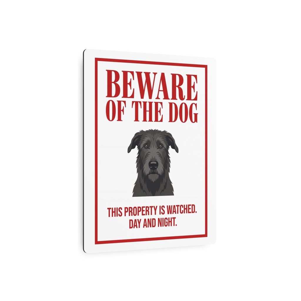 Beware of Irish Wolfhound Metal Sign – Grey Wiry Portrait Aluminum Wall Sign – lifestyle view