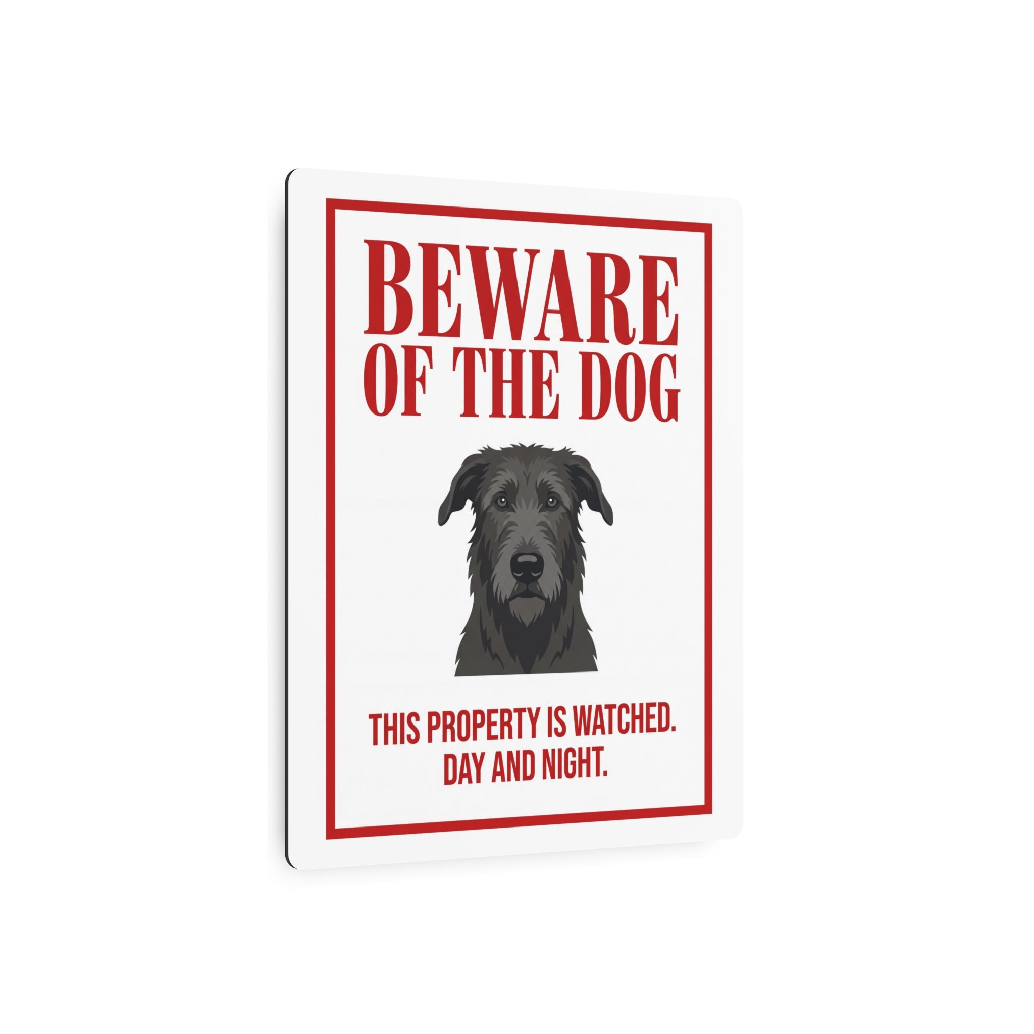Beware of Irish Wolfhound Metal Sign – Grey Wiry Portrait Aluminum Wall Sign – lifestyle view