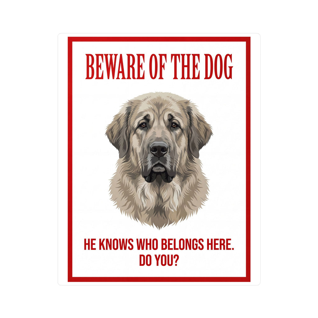 Beware of Spanish Mastiff Sign – Bold Red Warning Outdoor Vinyl Decal – side view
