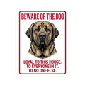 Beware of Mastiff Sign – Bold Red Border Outdoor Vinyl Decal – side view