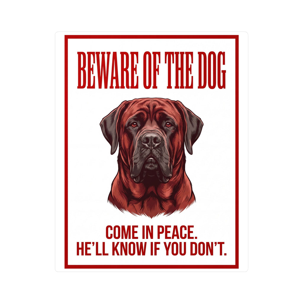 Beware of Mastiff Sign – Bold Red Portrait Outdoor Vinyl Decal – side view