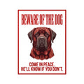 Beware of Mastiff Sign – Bold Red Portrait Outdoor Vinyl Decal – side view