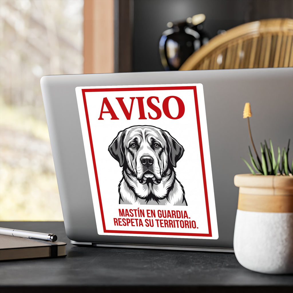 Beware of Spanish Mastiff Sign – Red Border Warning Outdoor Vinyl Decal – alternate view