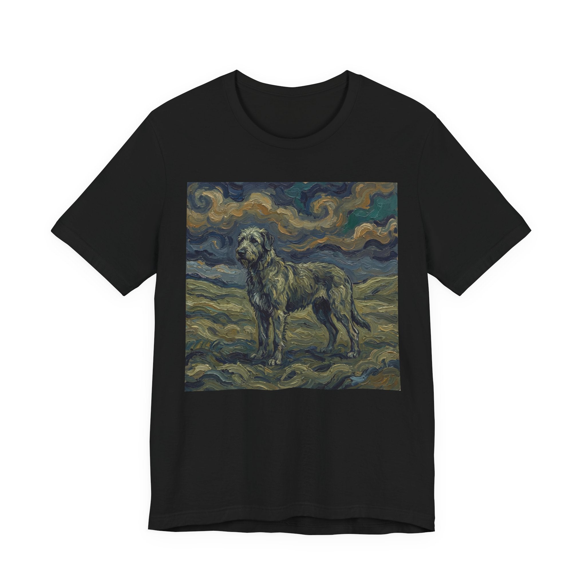 Van Gogh Style Irish Wolfhound T-Shirt — Swirling Storm Sky Art Print