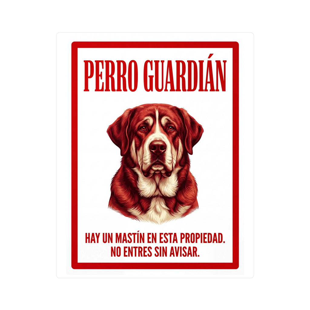 Beware of Spanish Mastiff Sign – Red Portrait Warning Outdoor Vinyl Decal – side view