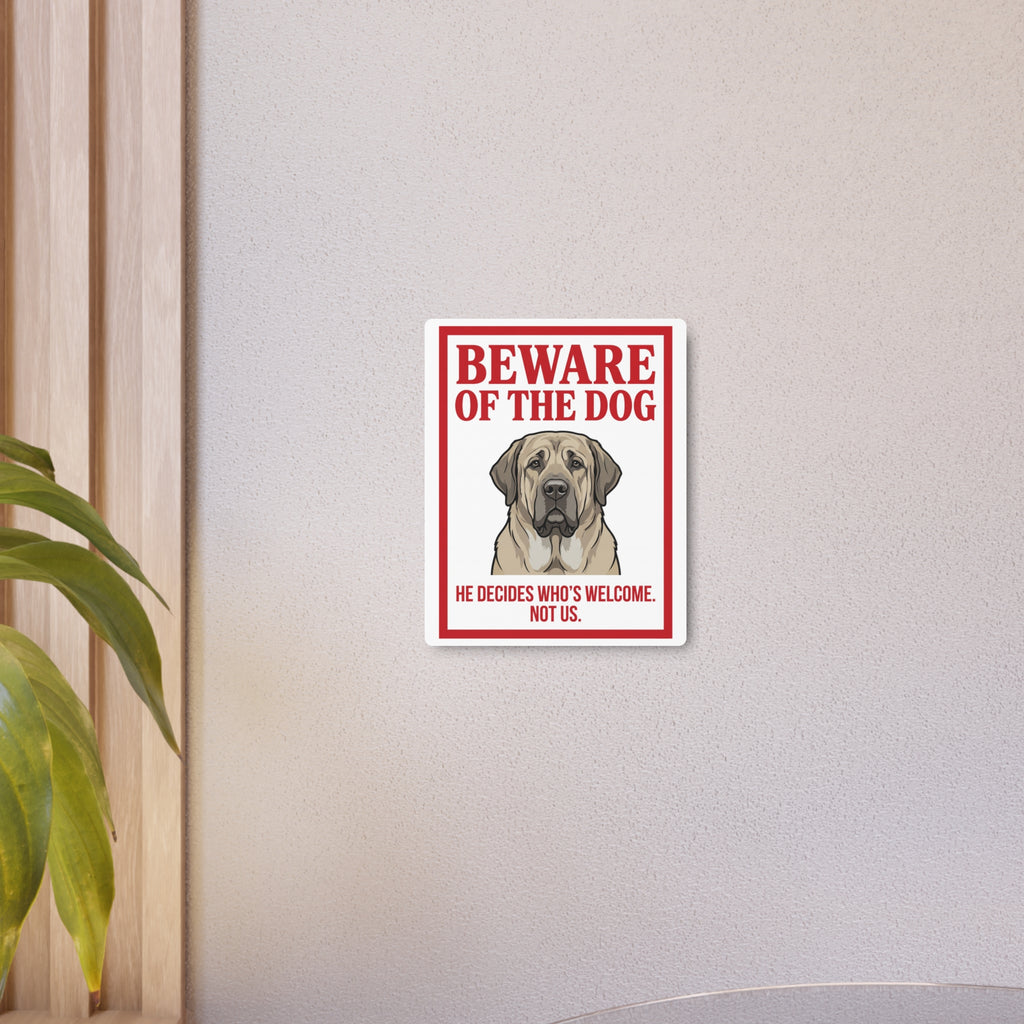Beware of Mastiff Metal Sign – Fawn Portrait Aluminum Wall Sign – alternate view