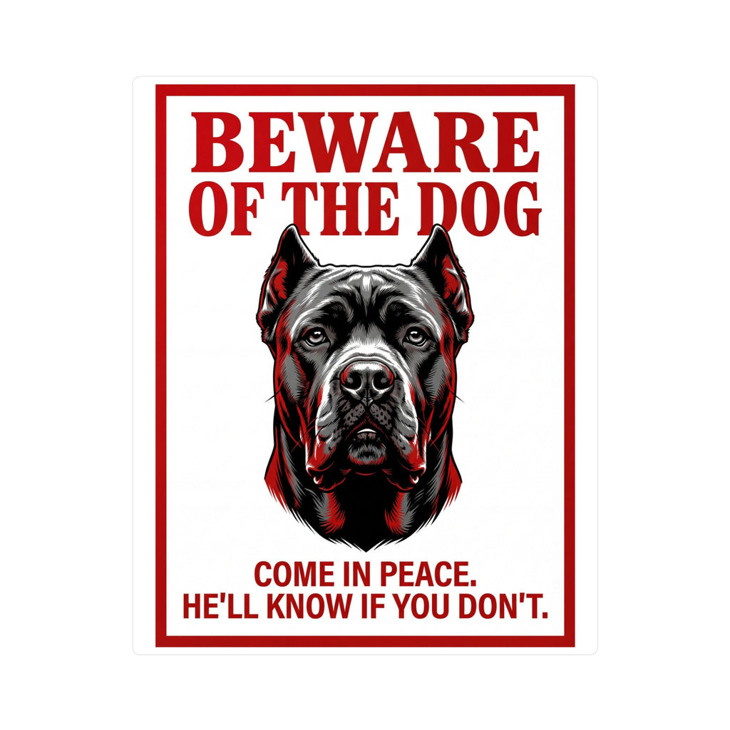 Beware of Cane Corso Sign – Red & Black Portrait Outdoor Vinyl Decal – side view