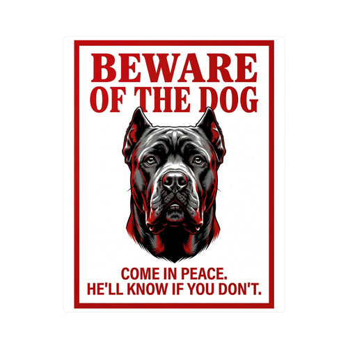 Beware of Cane Corso Sign – Red & Black Portrait Outdoor Vinyl Decal – side view