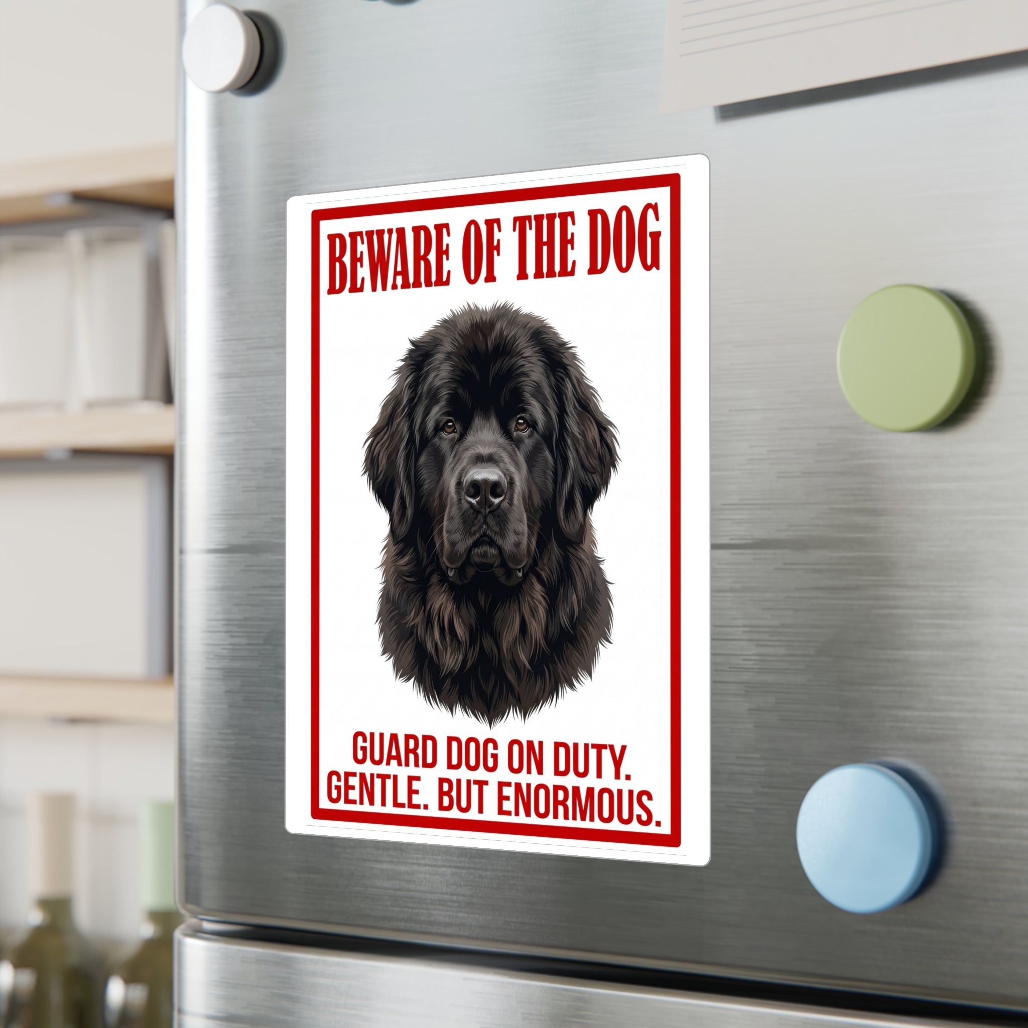 Beware of Newfoundland Sign – Bold Red Warning Outdoor Vinyl Decal – lifestyle view