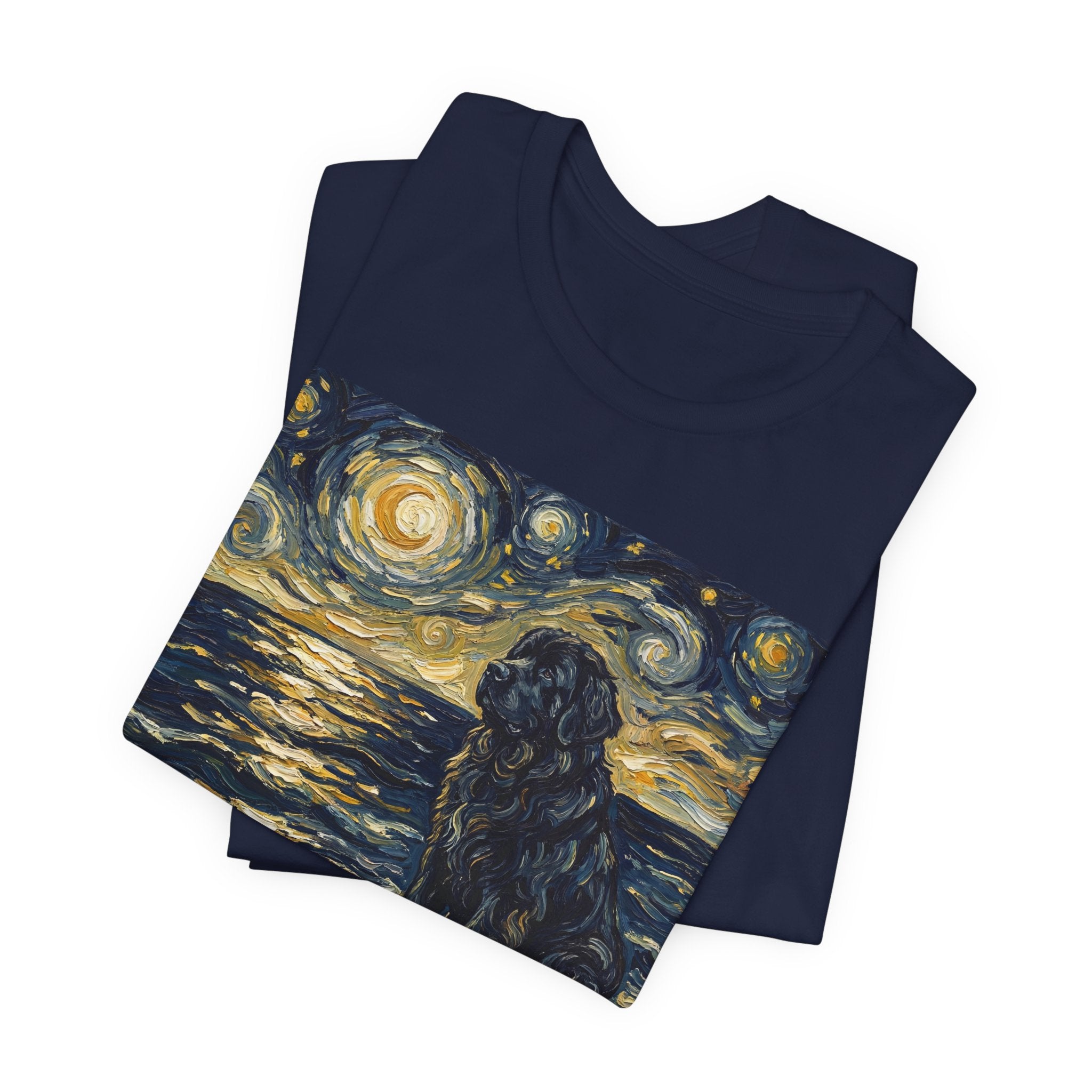 Van Gogh Style Newfoundland T-Shirt — Moonlit Ocean Waves Art Print