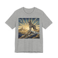 Woodcut Irish Wolfhound T-Shirt — Mountain Sunrise Rays Art Print