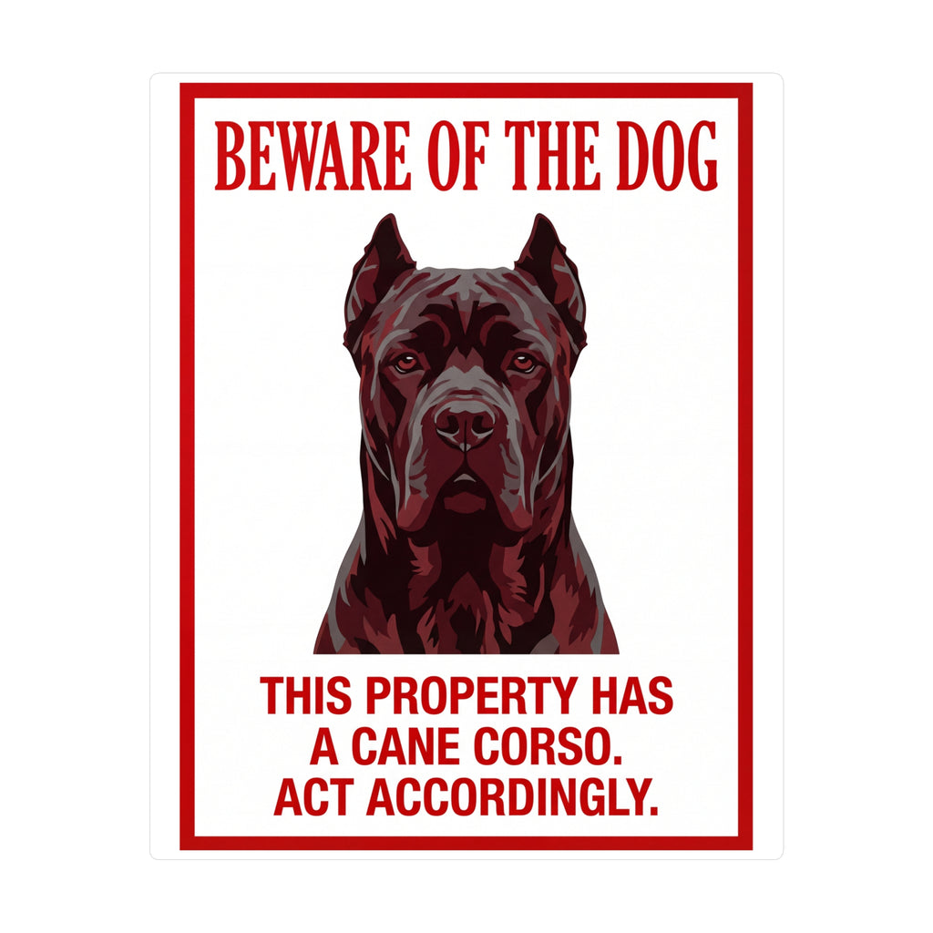 Beware of Cane Corso Sign – Bold Red Portrait Outdoor Vinyl Decal – side view
