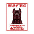 Beware of Cane Corso Sign – Bold Red Portrait Outdoor Vinyl Decal – side view
