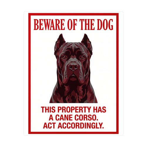 Beware of Cane Corso Sign – Bold Red Portrait Outdoor Vinyl Decal – side view