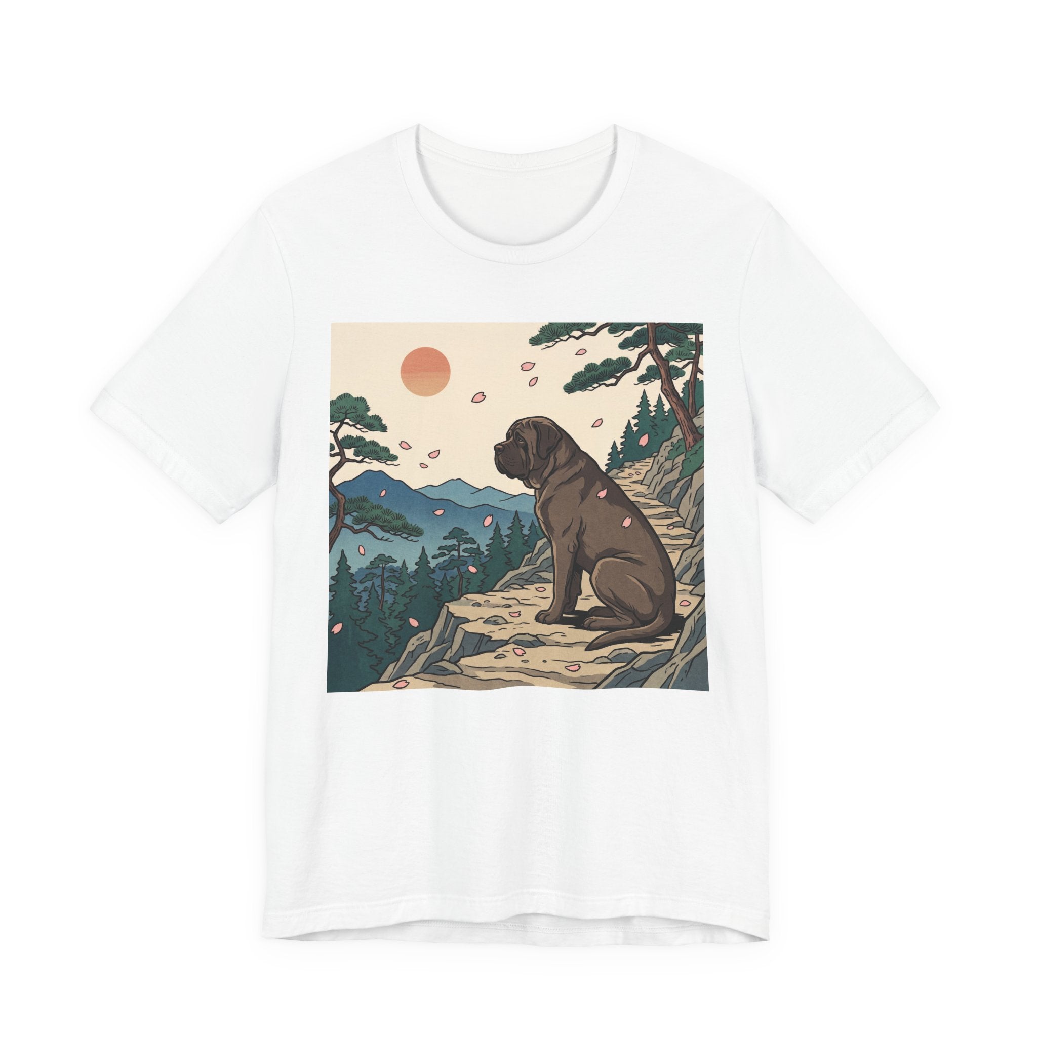 Hiroshige Style Mastiff T-Shirt — Cherry Blossom Mountain Art Print