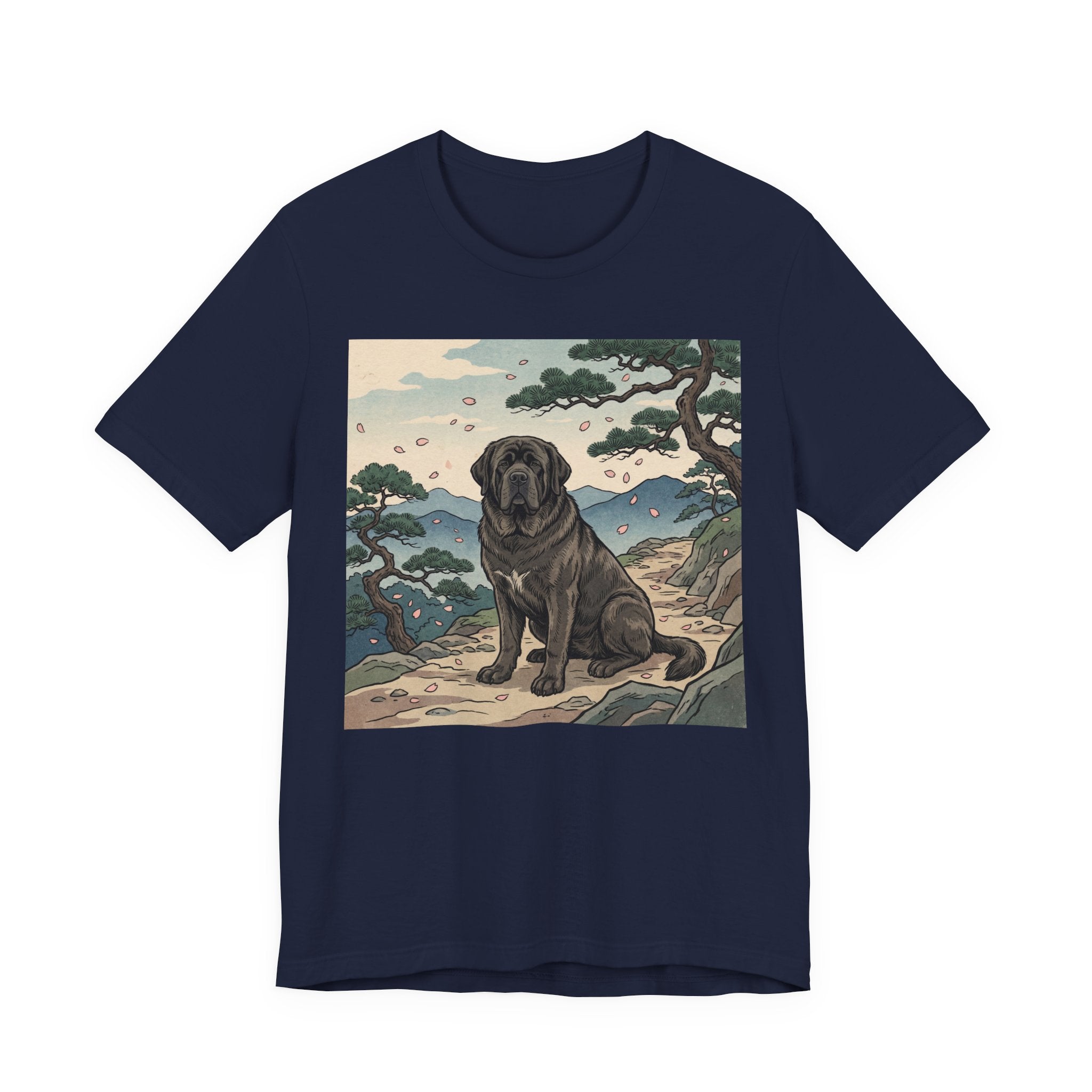 Hiroshige Style Mastiff T-Shirt — Cherry Blossom Mountain Art Print
