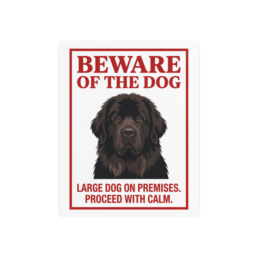 Beware of Newfoundland Metal Sign – Dark Brown Portrait Aluminum Wall Sign – side view
