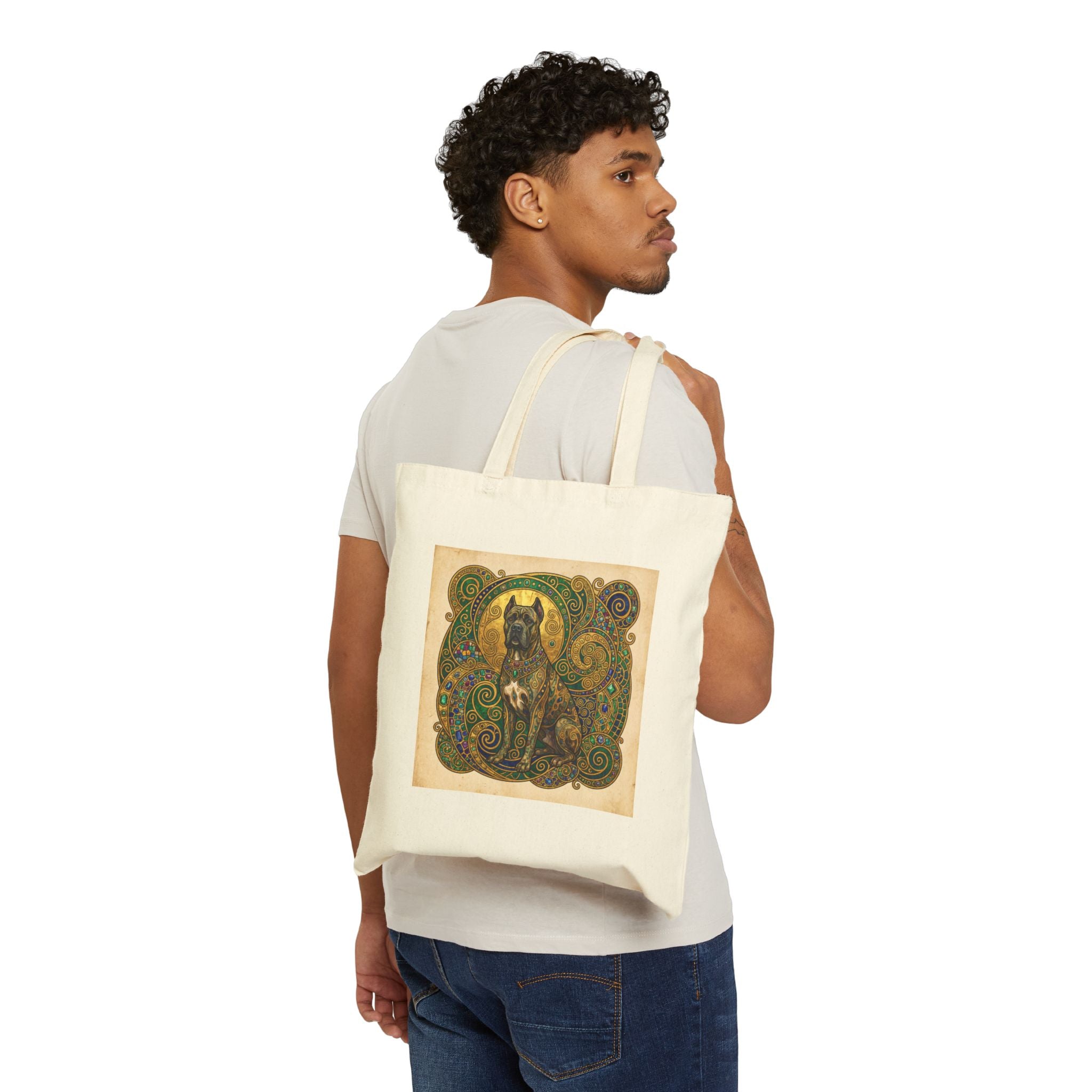 Klimt Style Cane Corso Tote Bag – Jeweled Mosaic Art Print – lifestyle view