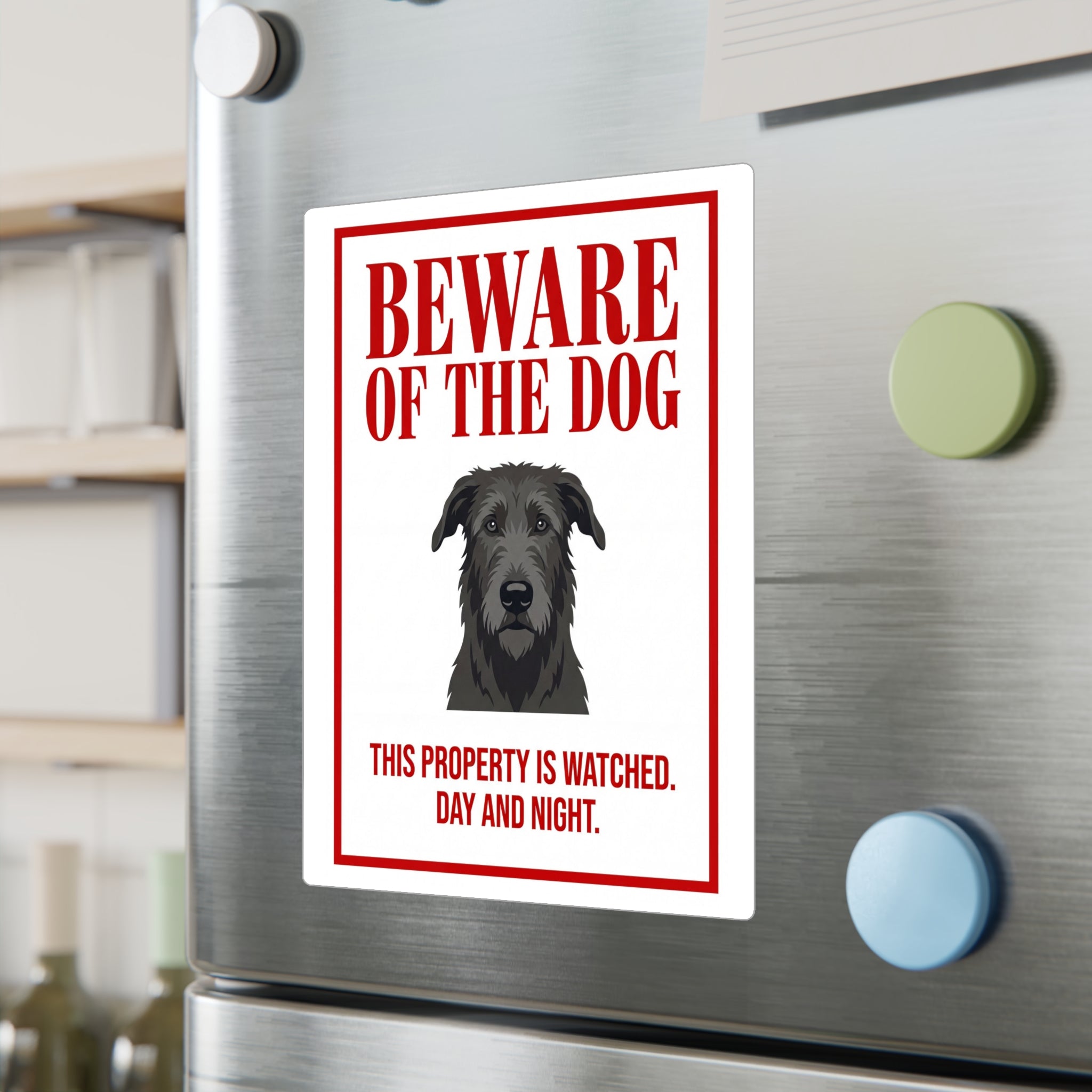 Beware of Irish Wolfhound Sign – Bold Red Warning Outdoor Vinyl Decal – detail view