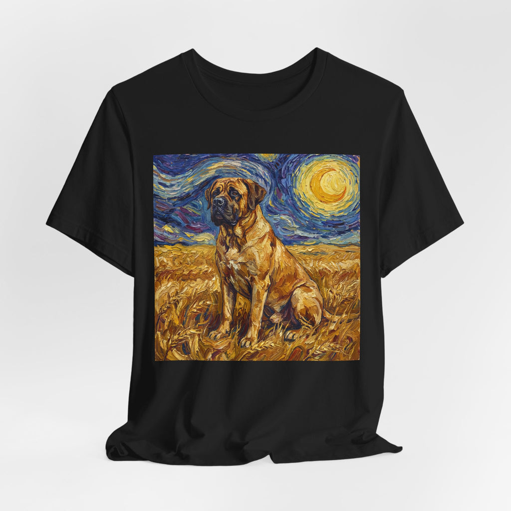 Van Gogh Style Mastiff T-Shirt — Starry Night Wheat Field Art Print