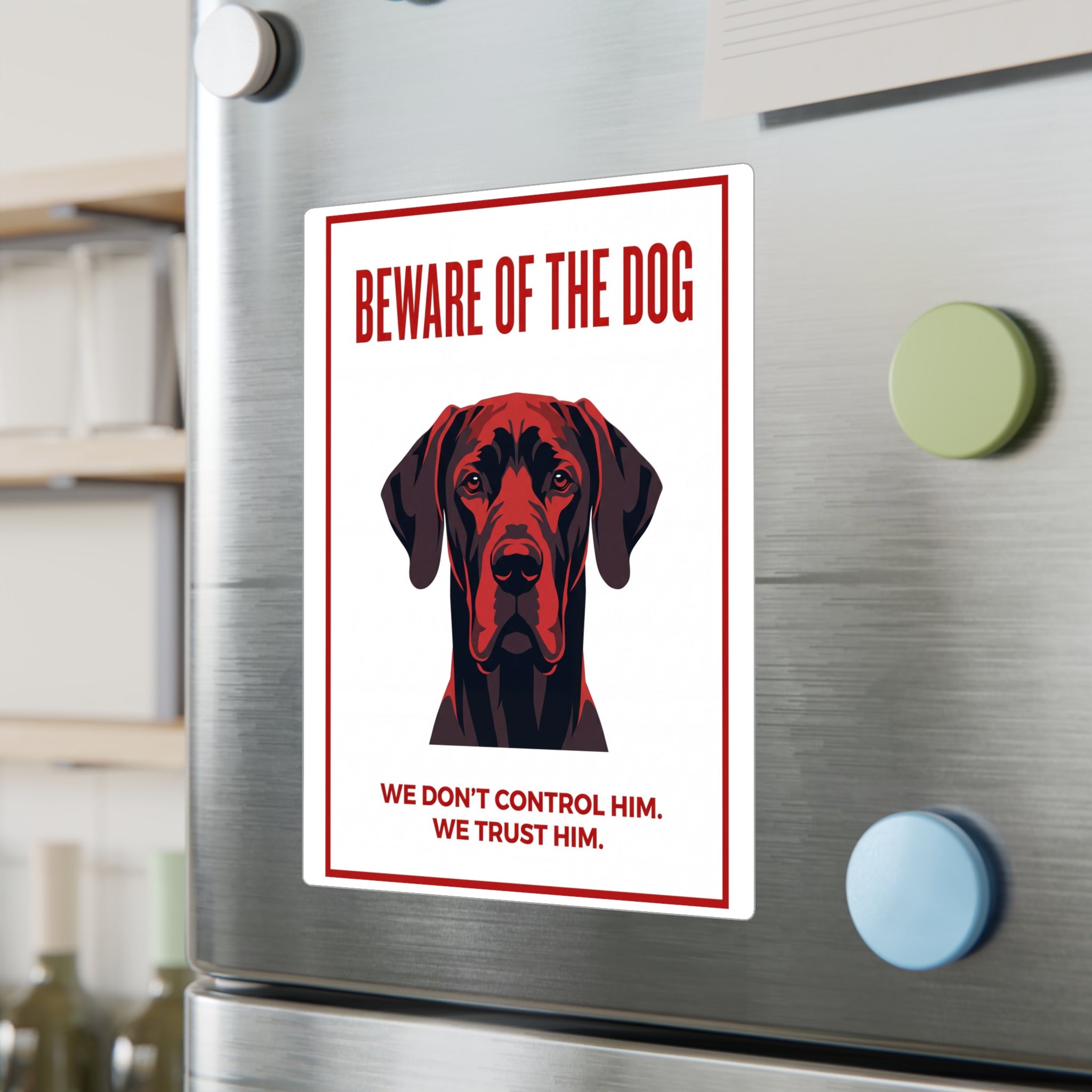 Beware of Great Dane Sign – Bold Red Portrait Outdoor Vinyl Decal – lifestyle view