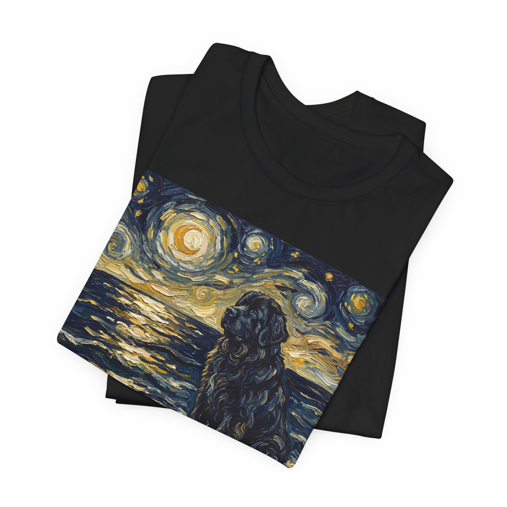 Van Gogh Style Newfoundland T-Shirt — Moonlit Ocean Waves Art Print