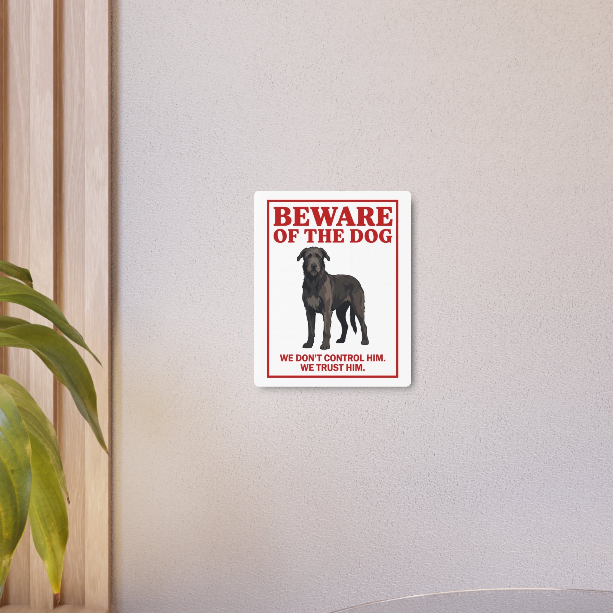 Beware of Irish Wolfhound Metal Sign – Standing Full Body Aluminum Wall Sign – alternate view