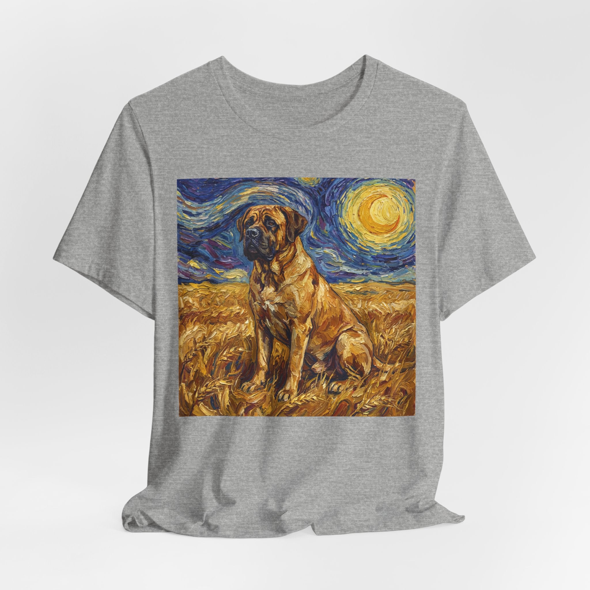Van Gogh Style Mastiff T-Shirt — Starry Night Wheat Field Art Print