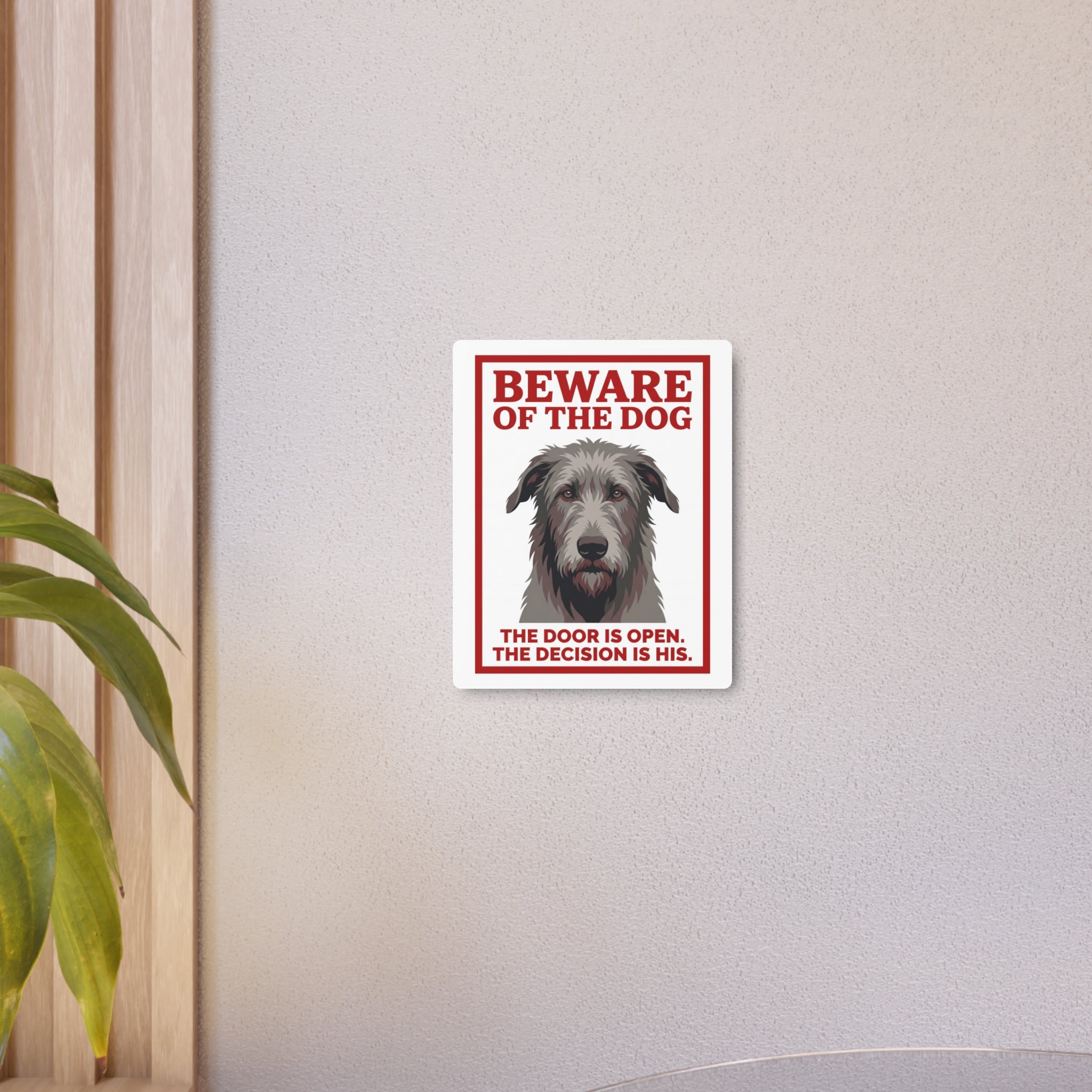 Beware of Irish Wolfhound Metal Sign – Grey Wiry Portrait Aluminum Wall Sign – alternate view