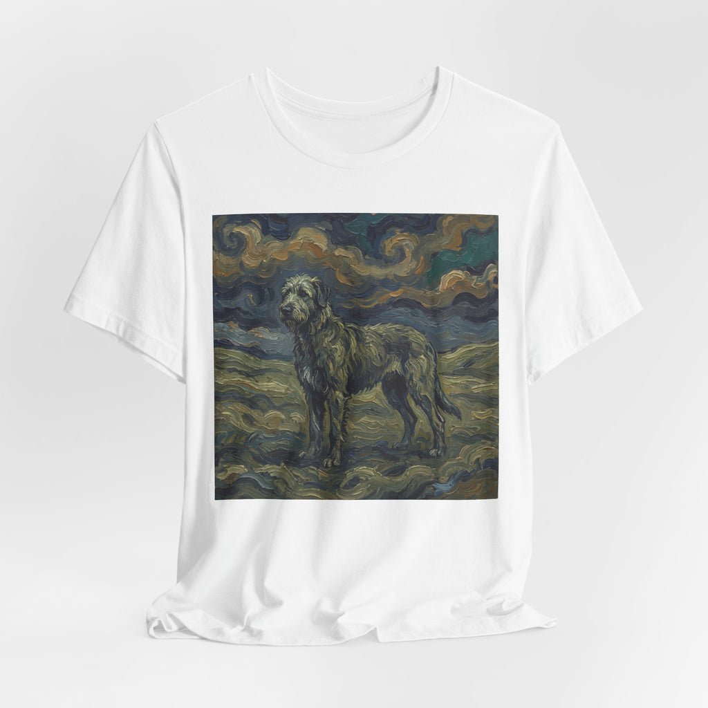 Van Gogh Style Irish Wolfhound T-Shirt — Swirling Storm Sky Art Print