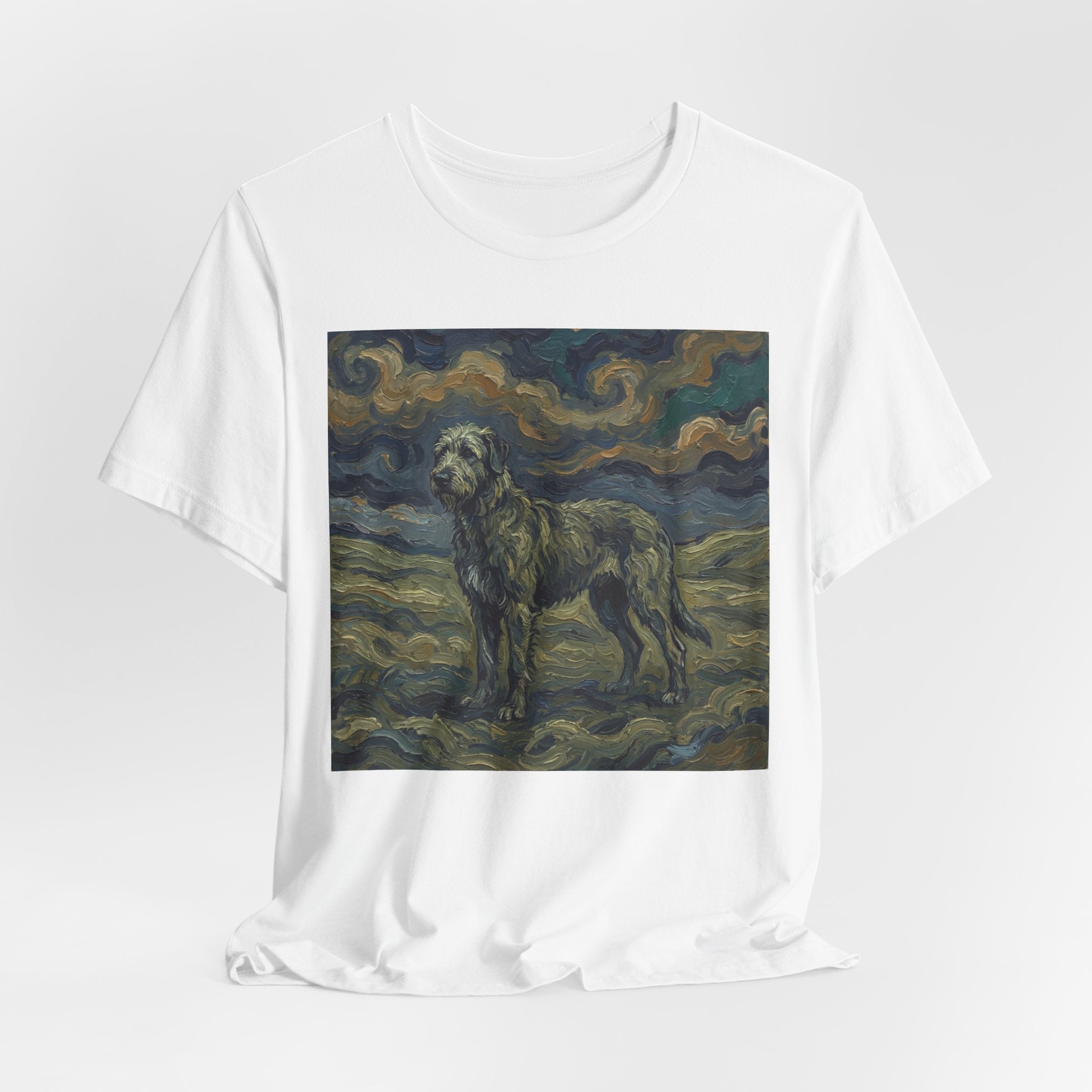 Van Gogh Style Irish Wolfhound T-Shirt — Swirling Storm Sky Art Print