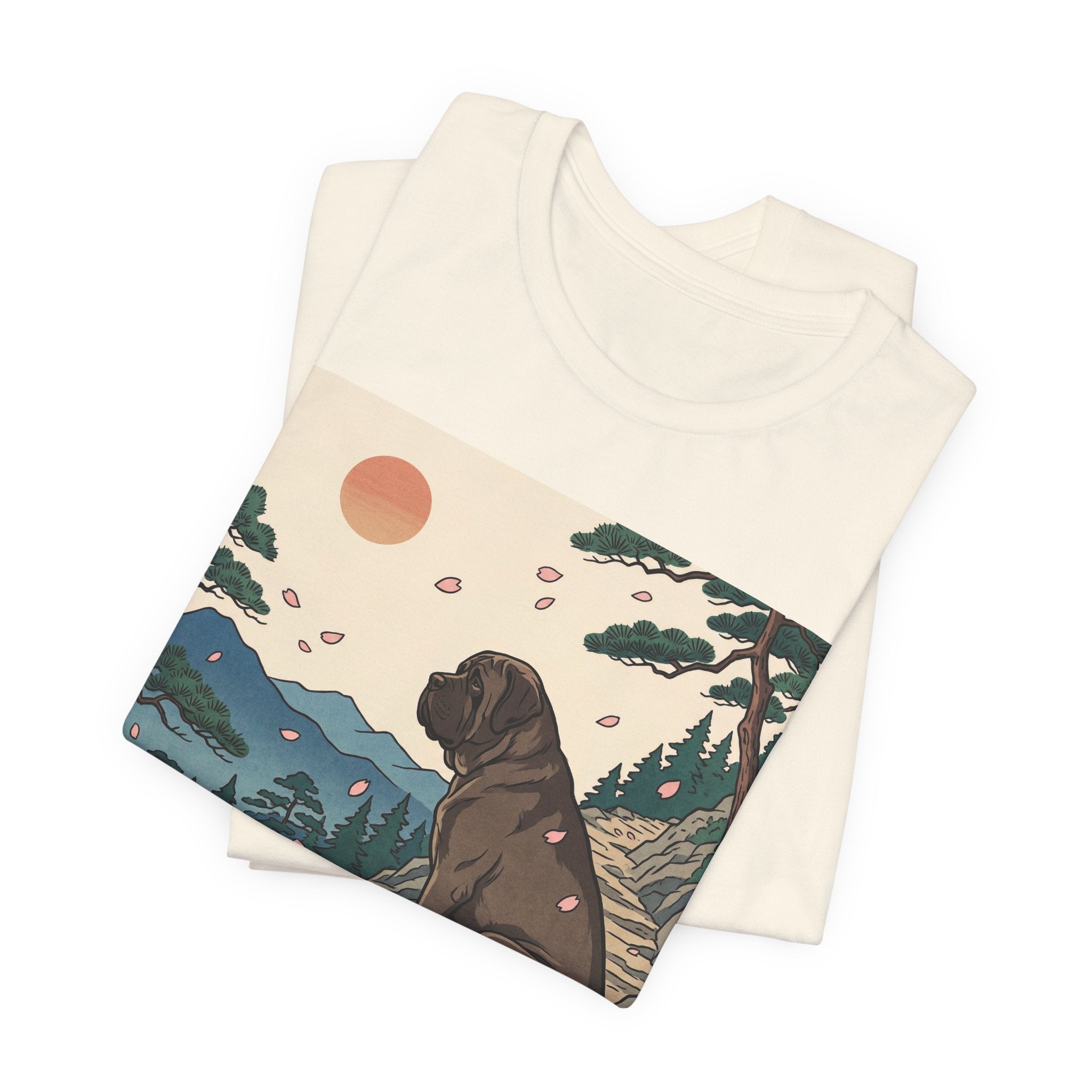 Hiroshige Style Mastiff T-Shirt — Cherry Blossom Mountain Art Print