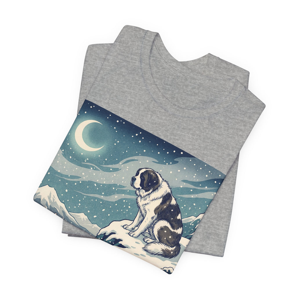 Hiroshige Style Saint Bernard T-Shirt — Snowy Moonlit Summit Art Print