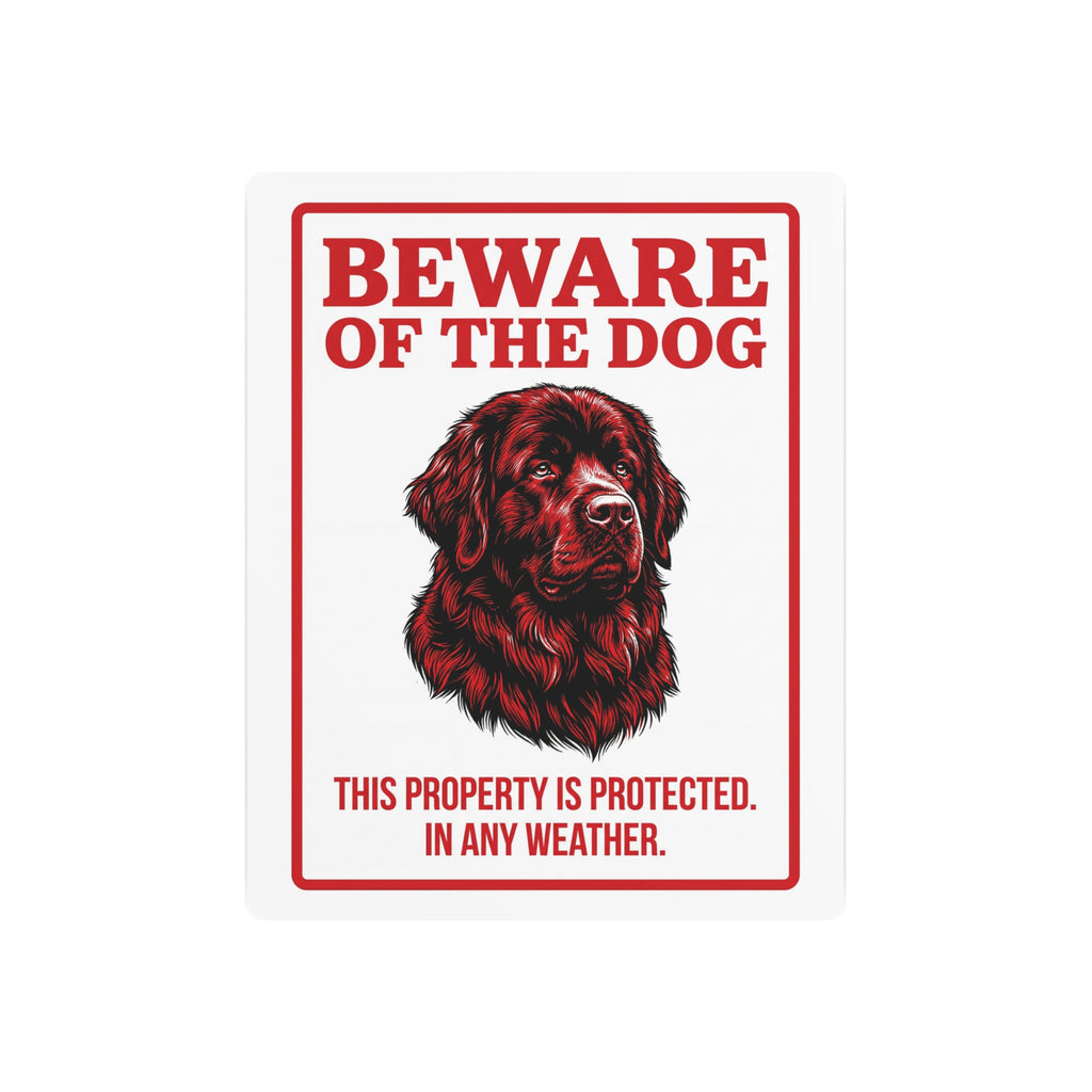 Beware of Newfoundland Metal Sign – Red Portrait Aluminum Wall Sign