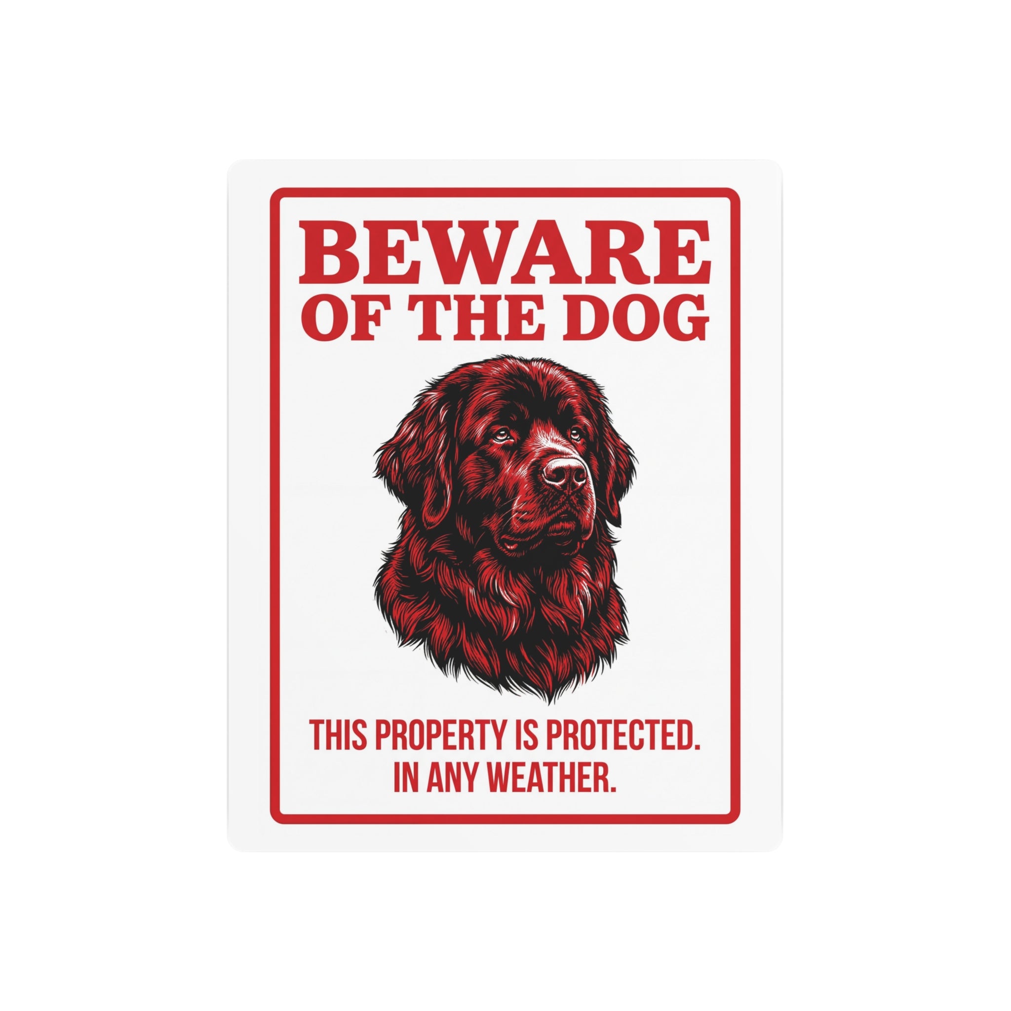Beware of Newfoundland Metal Sign – Red Portrait Aluminum Wall Sign