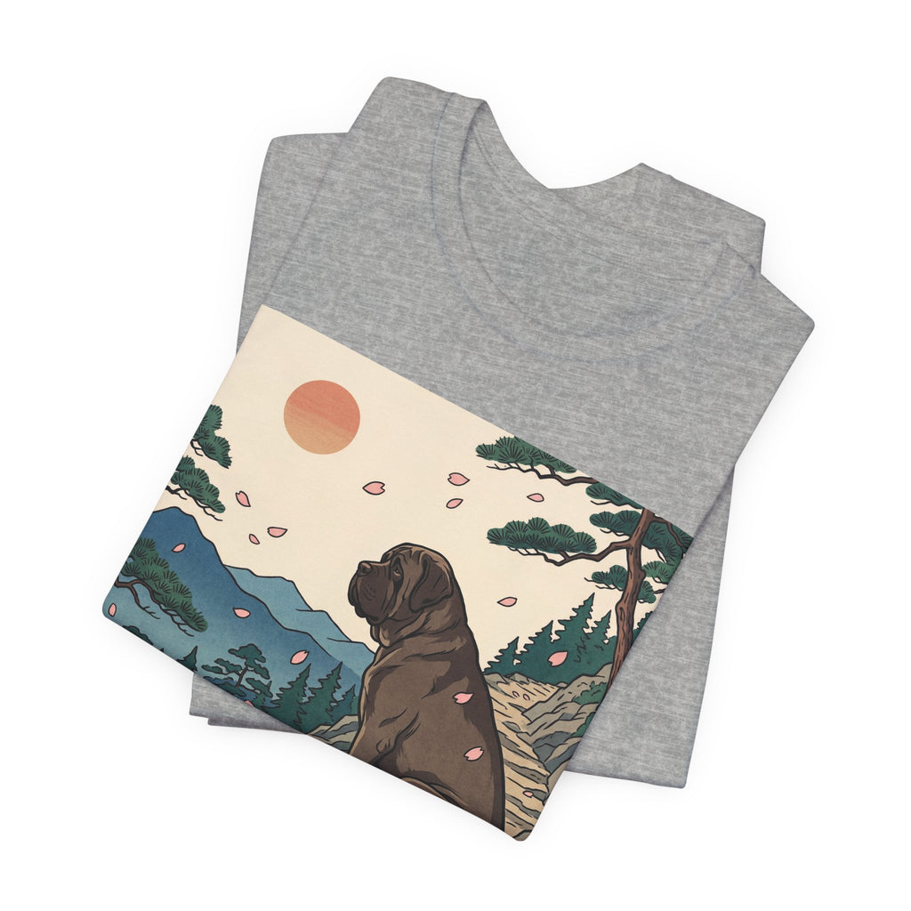 Hiroshige Style Mastiff T-Shirt — Cherry Blossom Mountain Art Print