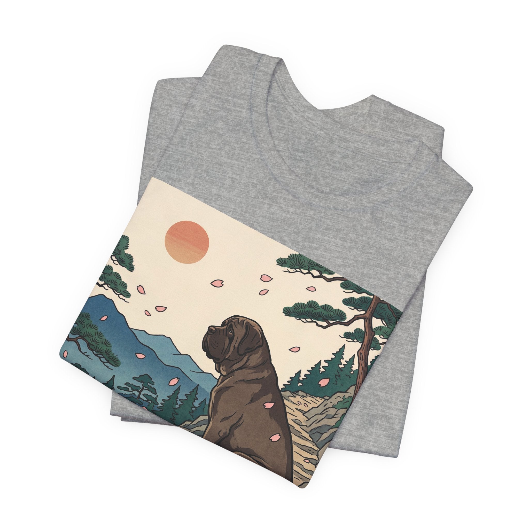 Hiroshige Style Mastiff T-Shirt — Cherry Blossom Mountain Art Print