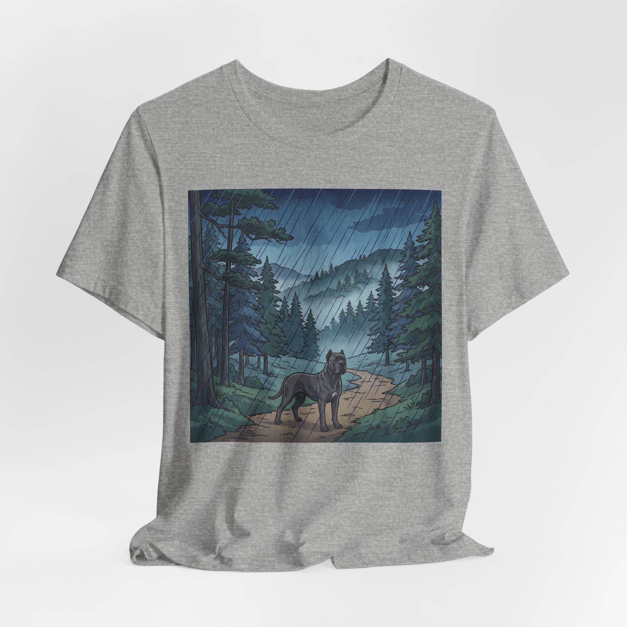 Woodblock Print Cane Corso T-Shirt — Rainy Forest Path Art Print