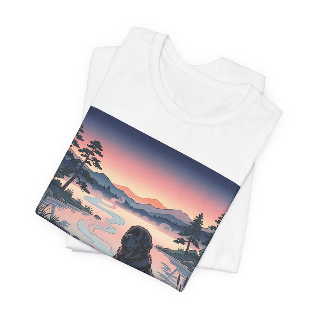 Hiroshige Style Newfoundland T-Shirt — Twilight Lake Mist Art Print