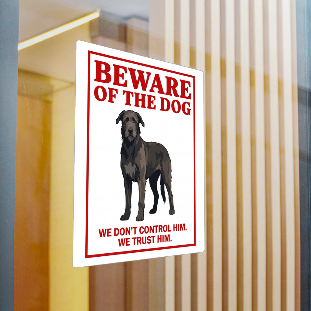 Beware of Irish Wolfhound Sign – Red Block Letter Outdoor Vinyl Decal – detail view