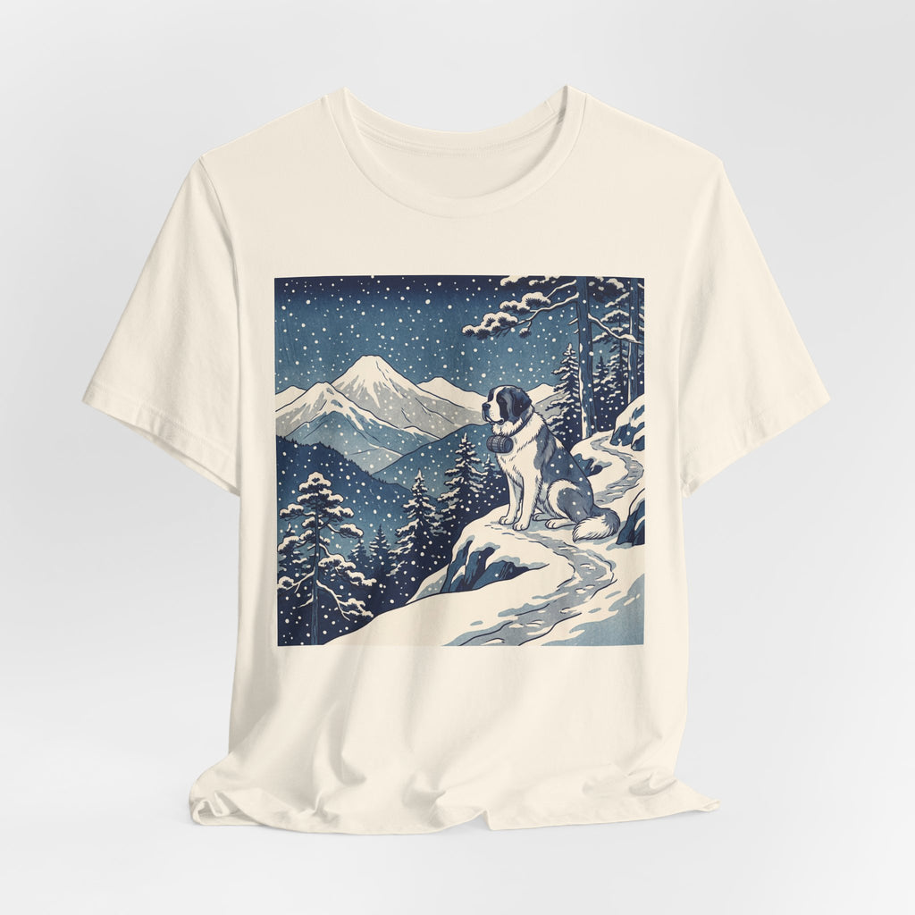 Hiroshige Style Saint Bernard T-Shirt — Snowy Mountain Trail Art Print