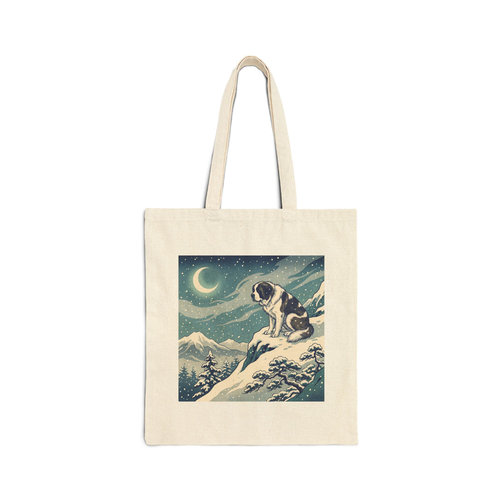 Hiroshige-Style Saint Bernard Tote Bag – Crescent Moon Snow Art Print – side view